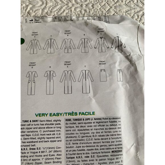 Vogue Misses Dress Tunic Skirt Sewing Pattern 1288 Sz 8 - 10 - Uncut - Picture 8 of 9